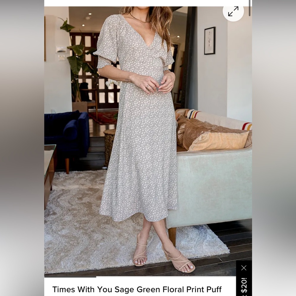 Lulu's Sage Green Floral Midi Dress